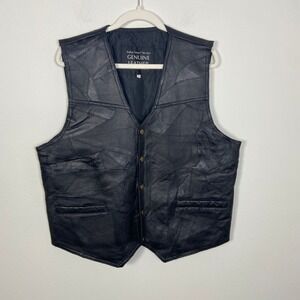 Italian‎ Stone Design Mens Genuine Leather Vest Patchwork Black XXL Biker Retro